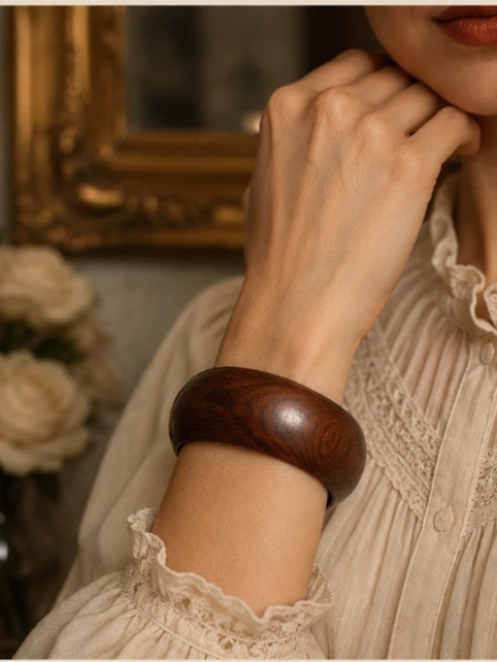 Vintage Brown Wood Bangle Bracelet